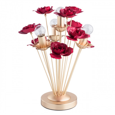 Lampa stołowa dekoracyjna - czerwone kwiaty, perłowo-złota baza MW-LIGHT Flora 615031404