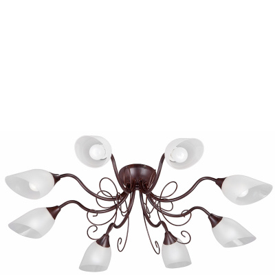 Lampa sufitowa 8-ramienna, brązowa, białe klosze Vitaluce VE1472-7/8PL