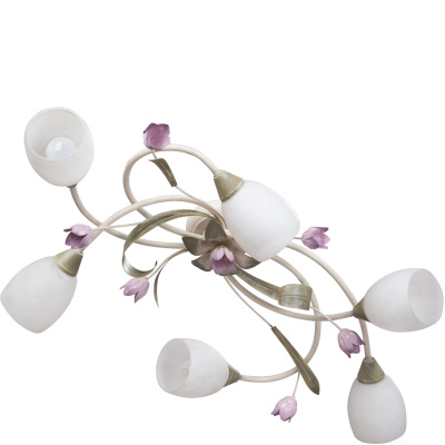 Lampa sufitowa kwiaty i białe klosze, beżowa podstawa Vitaluce VE1467/6PL
