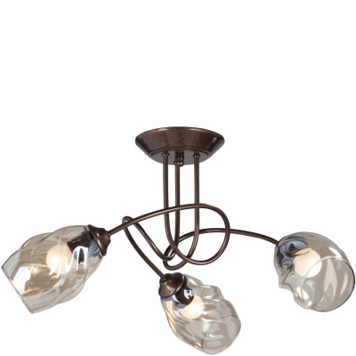 Lampa sufitowa, trzy bursztynowe klosze, koniakowe ramiona Vitaluce VE4926-7/3PL