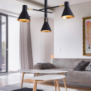 Lampa sufitowa wisząca trzy czarne, regulowane klosze, złote wewnątrz Less 33-70975