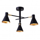 Lampa sufitowa wisząca trzy czarne, regulowane klosze, złote wewnątrz Less 33-70975
