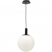 Lampa wisząca biała, szklana, prążkowana kula Perlas Maytoni P061PL-01W