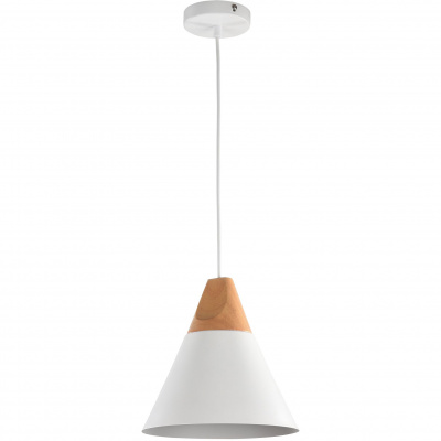 Lampa wisząca biały stożek z drewnianą bazą Bicones Maytoni Modern P359-PL-01-W
