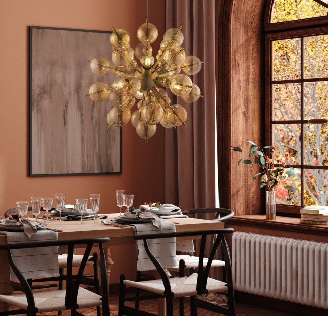 Lampa wisząca sputnik Bolla Maytoni bursztynowe kule