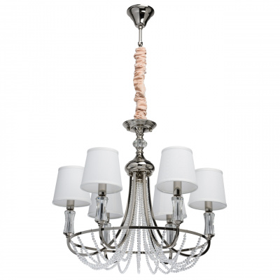 Lampa wisząca do dużego salonu, chrom, kryształki, białe abażury MW-LIGHT 686010506