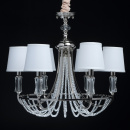 Lampa wisząca do dużego salonu, chrom, kryształki, białe abażury MW-LIGHT 686010506