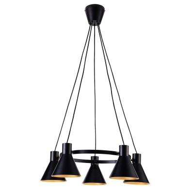 Lampa wisząca do dużej jadalni, kuchni, czarne klosze na okrągłej ramie More 35-71163