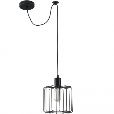 Lampa wisząca - klatka metalowa, czarna, na jedną żarówkę Monza Loft Maytoni T442-PL-01-B