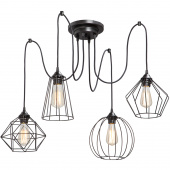 Lampa wisząca pająk - 4 metalowe klatki na żarówki, długie przewody Vitaluce VE4192-1/4PL