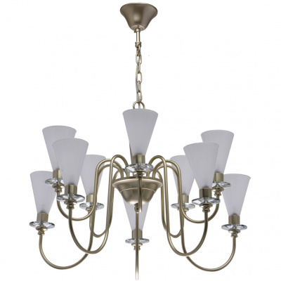 Lampa wisząca perłowo-złota, 10-ramienna, białe szklane klosze MW-LIGHT Elegance 303011810