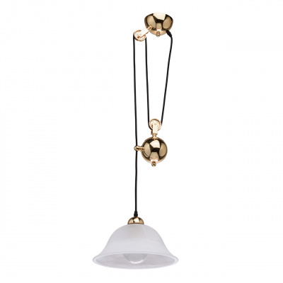 Lampa wisząca podnosząca i opadająca w kolorze złota, klosz alabastrowe szkło 327010501