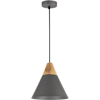 Lampa wisząca pojedynczy, czarny stożek z drewnem Bicones Maytoni Modern P359-PL-220-C