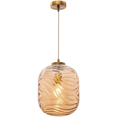 Lampa wisząca szklana, bursztynowy klosz o falującej strukturze Dunas Maytoni P058PL-01BS