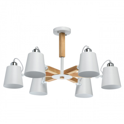 Lampa wisząca z drewnianą konstrukcją i białymi, metalowy kloszami MW-LIGHT 693011106