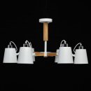 Lampa wisząca z drewnianą konstrukcją i białymi, metalowy kloszami MW-LIGHT 693011106