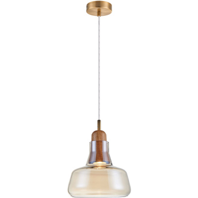 Lampka wisząca nad stół bursztynowe szkło i drewno Ola Maytoni P015PL-01BS