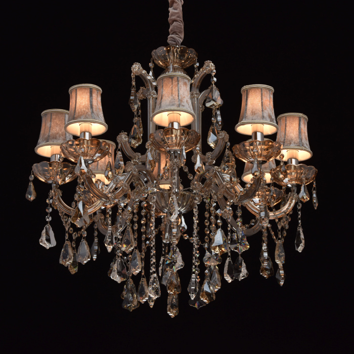 Luksusowy, 8- ramienny żyrandol kryształowy, aksamitne klosze CHIARO Crystal