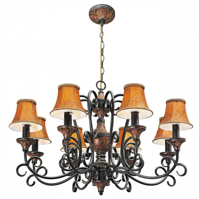 Luksusowy żyrandol bogato zdobiony czerwono-czarny, eleganckie abażury CHIARO 254012008