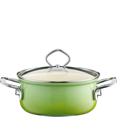 Mały garnek ze szklaną pokrywką 1 Litr Riess Smaragd zielona emalia porcelanowa R-0655-036