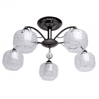 Minimalistyczny żyrandol na 5 żarówek z kloszami zdobionymi ornamentem - wycofan 358019405