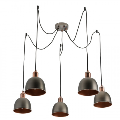 Nowoczesna lampa wisząca 5 kloszy, antyczne srebro i miedź MW-LIGHT Industrial 551011205