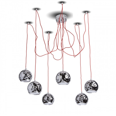 Nowoczesna lampa wisząca chromowane kule LED, czerwone przewody Cottbus MW-Light 492014406