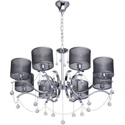Nowoczesny żyrandol na 8 żarówek - chrom, kryształy, czarne klosze 379019108