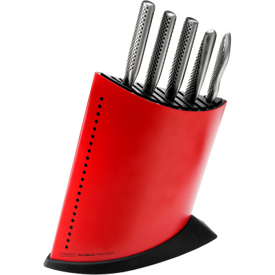 Noże kuchenne w czerwonym bloku na noże Global GKB52CR-SET5