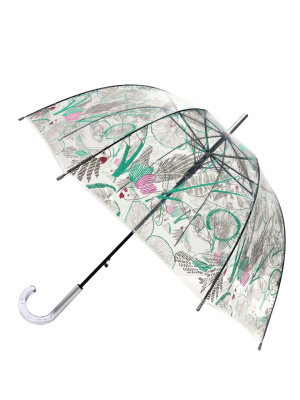 Parasol damski Tropicale, przezroczysty w kwiaty i papugi 85 cm Smati Paris UBUL5128