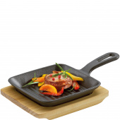 Patelnia grillowa mini do serwowania z drewnianą podstawką Kuchenprofi KU-0305001013