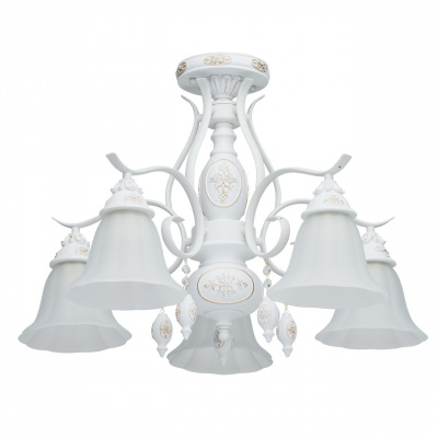 Pięcioramienna biała lampa sufitowa w stylu shabby chic z antycznymi zdobieniami 639011605