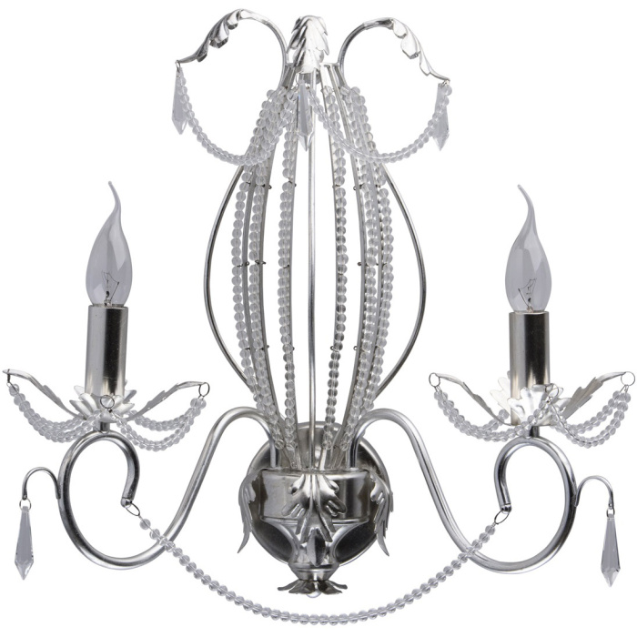 Podwójny kinkiet w kształcie świecznika o srebrnej powłoce i kryształami Chiaro