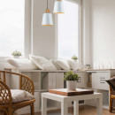 Pojedyncza lampa wisząca do jadalni, biały klosz, drewno Cup Maytoni Modern P019-PL-01-W