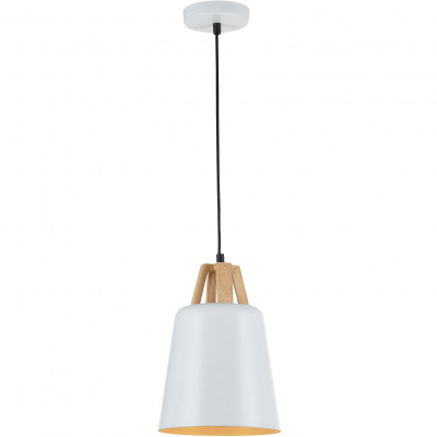Pojedyncza lampa wisząca do jadalni, biały klosz, drewno Cup Maytoni Modern P019-PL-01-W