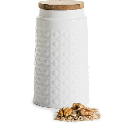 Pojemnik kuchenny duży z dębową pokrywą, ceramiczny Sagaform Nature SF-5017745