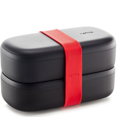 Pojemniki na posiłek 2 x 500 ml, silikonowa opaska Limited To Go Lekue czarne 0301030G08M017