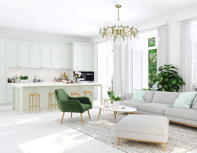 Bardzo duża lampa wisząca na 10 żarówek, mosiądz i szklane rury