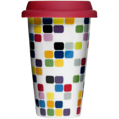 Porcelanowy kubek termiczny z czerwoną pokrywką Sagaform SF-5015918