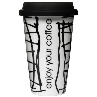 Porcelanowy kubek termiczny z pokrywką Sagaform grafika SF-5015849
