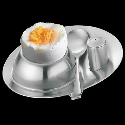 Stalowa podstawka do jajek z solniczką i łyżeczką Cilio CI-299106