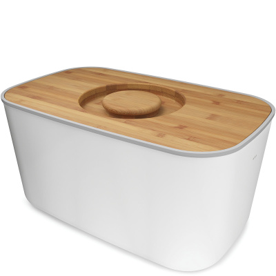 Stalowy chlebak z bambusową deską do krojenia Joseph Joseph biały 80044