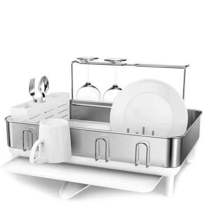 Suszarka do naczyń z uchwytami na kubki simplehuman stalowo-biała KT1190