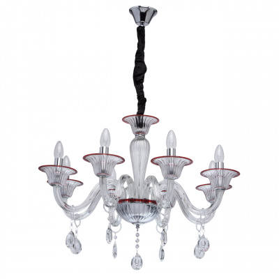 Szklany, 8-ramienny żyrandol z czerwonymi wykończeniami MW-LIGHT Elegance 483012008