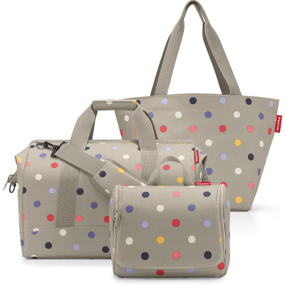 Torby na zakupy i kosmetyczka - zestaw prezentowy Reisenthel beige dots RSQ0850