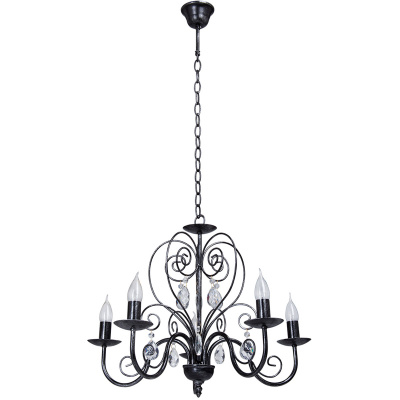 Wiszący, kuty, czarny, posrebrzany żyrandol na 5 żarówek Vitaluce VE1179/5