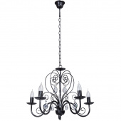 Wiszący, kuty, czarny, posrebrzany żyrandol na 5 żarówek Vitaluce VE1179/5
