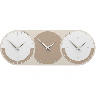 Zegar ścienny - 3 strefy czasowe World Clock CalleaDesign caffelatte / biały 12-010-14