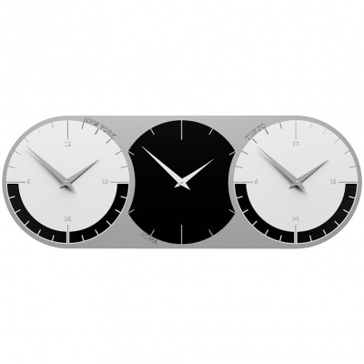 Zegar ścienny - 3 strefy czasowe World Clock CalleaDesign czarny / biały 12-010-5