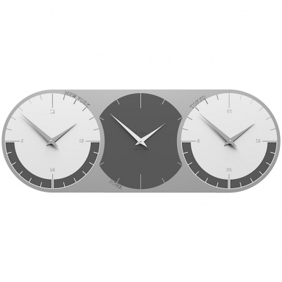 Zegar ścienny - 3 strefy czasowe World Clock CalleaDesign szary / biały 12-010-3
